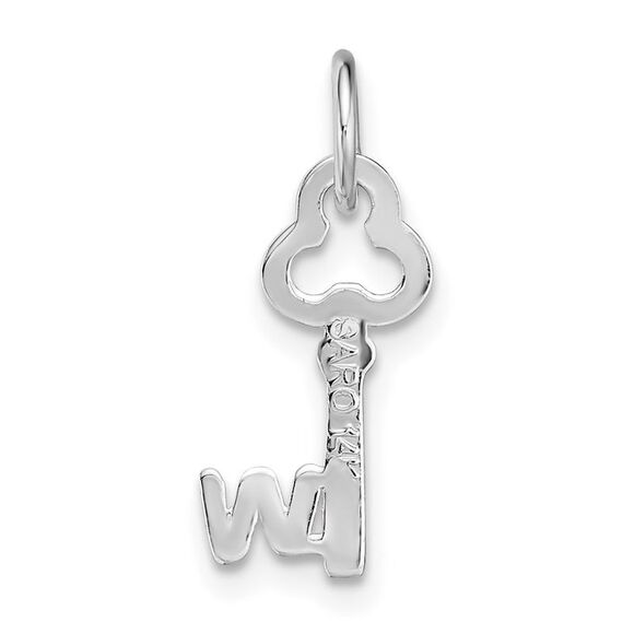 14k White Gold, Hannah Collection, Mini Initial W Shamrock Key Charm - Picture 3 of 5